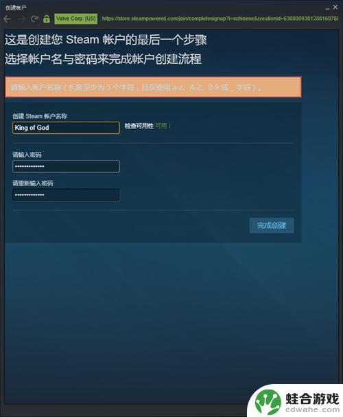 steam账号注册密码怎么填写